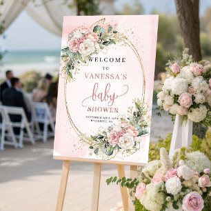 Cute Rose Gold Floral Eucalyptus Baby Shower Welco Poster