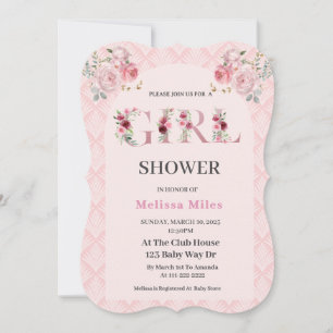 Cute Rose Gold floral letters Girl Baby shower Invitation