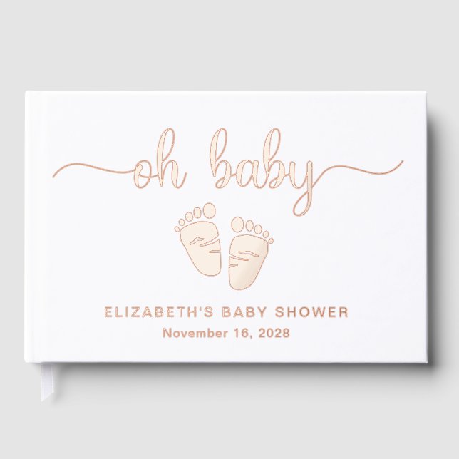Cute Rose Gold Foil Baby Girl Shower Guest Book (Front)