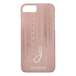 Cute Rose Gold Foil Boho Tribal Pattern Monogram iPhone 8/7 Case