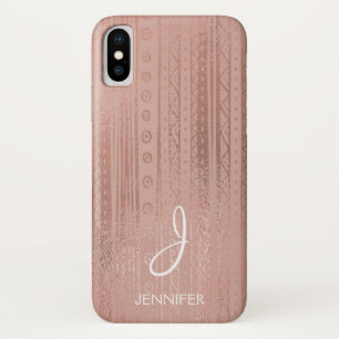 Cute Rose Gold Foil Boho Tribal Pattern Monogram iPhone X Case
