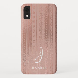 Cute Rose Gold Foil Boho Tribal Pattern Monogram iPhone XR Case