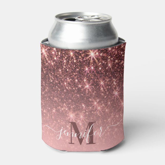 Cute Rose Gold Glitter Can Cooler (Can Front)