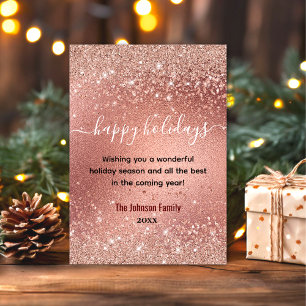 Cute rose gold glitter Christmas new year greeting Card