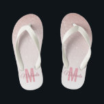 Cute Rose Gold Glitter Girly Pink Monogram Name Kid's Thongs<br><div class="desc">A cute modern and trendy rose gold glitter design that features a monogram initial as well as a customizable first name text design in script handwritten font. Makes a perfect bride or bridesmaid bachelorette party gift,  or a great gift for a girl's birthday.</div>