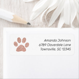 Cute Rose Gold Glitter Paw Print Return Address Return Address Label