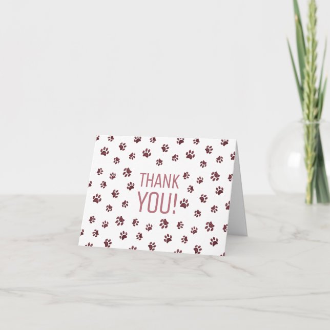 Cute Rose Gold Glitter Paw Prints | Thank You Card (Front)