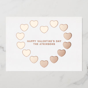 Cute rose gold hearts custom Valentine's Day Foil Holiday Card