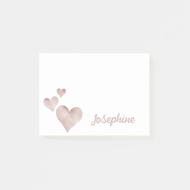 Cute Rose Gold Hearts Personalised Girly Name Post-it Notes (Front)