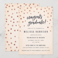 Cute Rose Gold Polka Dot Graduation Invitations