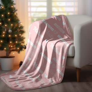 Cute rose gold repeating name personalised girly fleece blanket