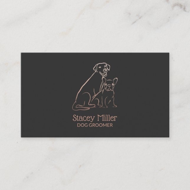 Cute Rose Gold Simple Dogs Groomers  Business Card (Front)