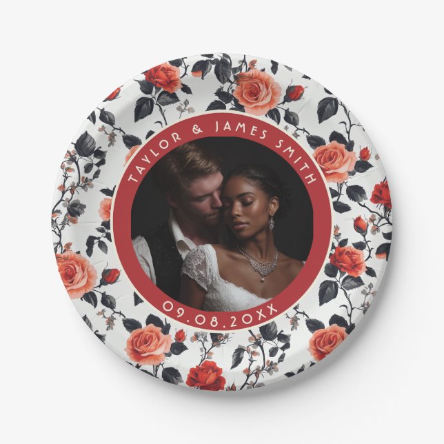 Cute Rose Greenery Plates For Simple Wedding (Front)