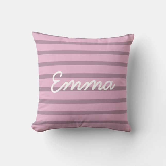 Cute Rose Pink and Mauve Striped Baby Cushion (Front)
