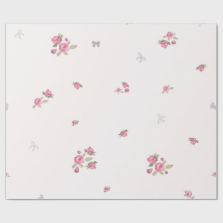 Cute roses and blue ribbons wrapping paper