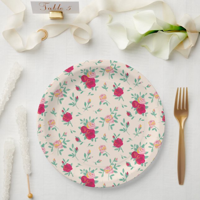 Cute Roses Girl Birthday Party Invitation Paper Plate (Wedding)