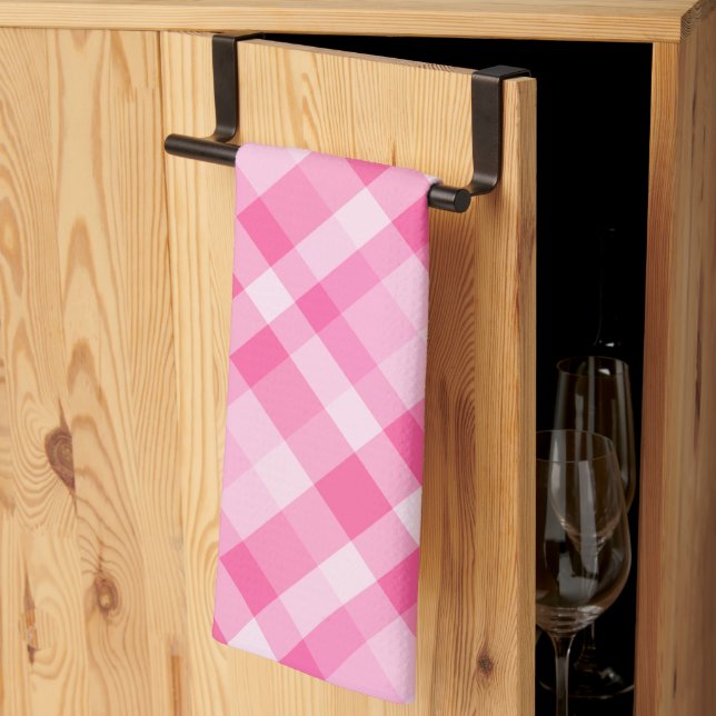Cute Rosy Pink Plaid Pattern Kitchen Towel (Thirds Fold)
