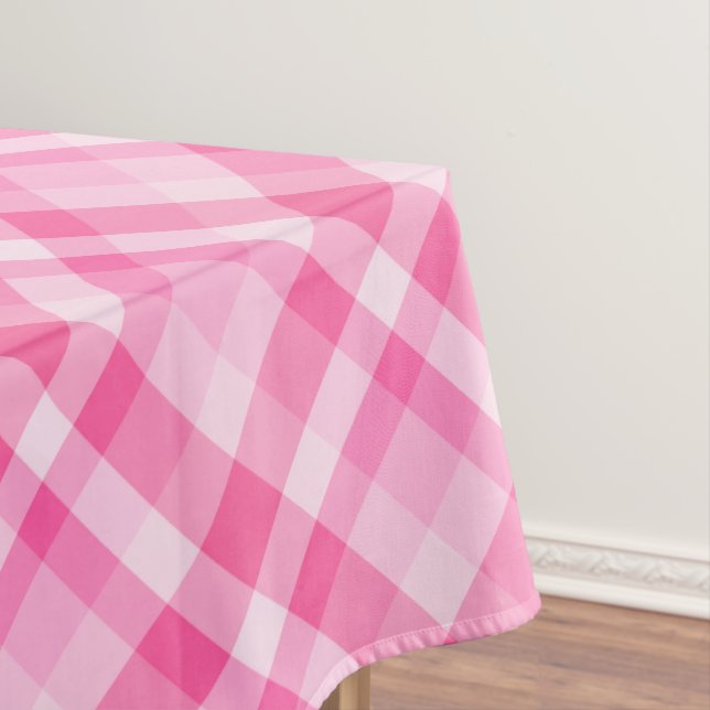 Cute Rosy Pink Plaid Pattern Medium Tablecloth (In Situ)