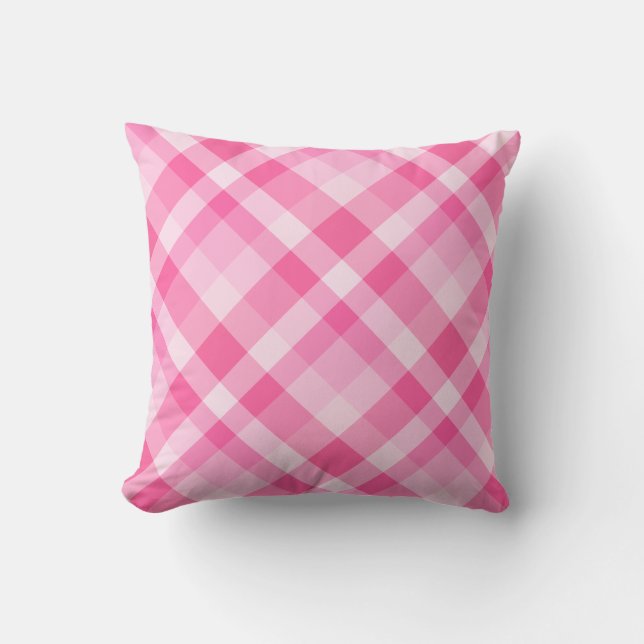 Cute Rosy Pink Plaid Pattern Throw Pillow (Front)