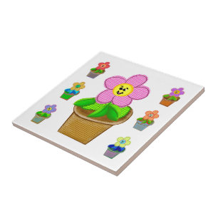 Cute Rosy Posy Potted Flowers Ceramic Tile
