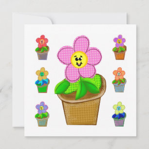 Cute Rosy Posy Potted Flowers Holiday Card