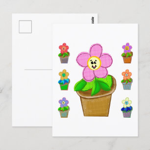 Cute Rosy Posy Potted Flowers Postcard