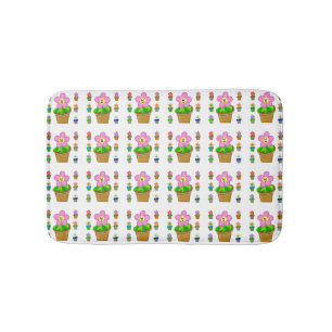 Cute Rosy Posy Potted Flowers Repeating Pattern Bath Mat