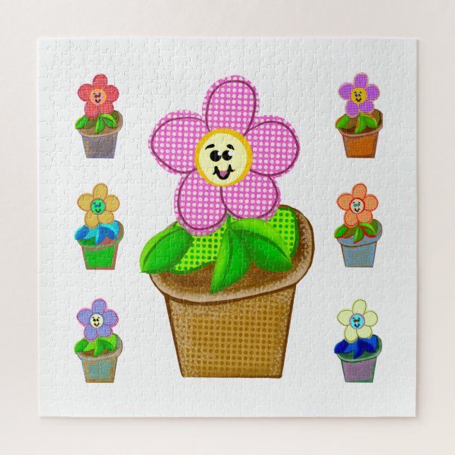 Cute Rosy Posy Potted Flowers Square Jigsaw Puzzle (Vertical)