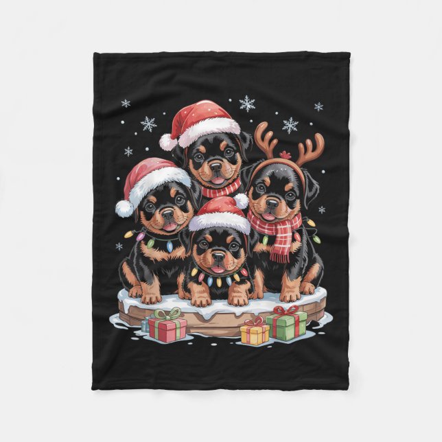 Cute Rottweiler Christmas Pupes Dog Lovers Funny H Fleece Blanket (Front)