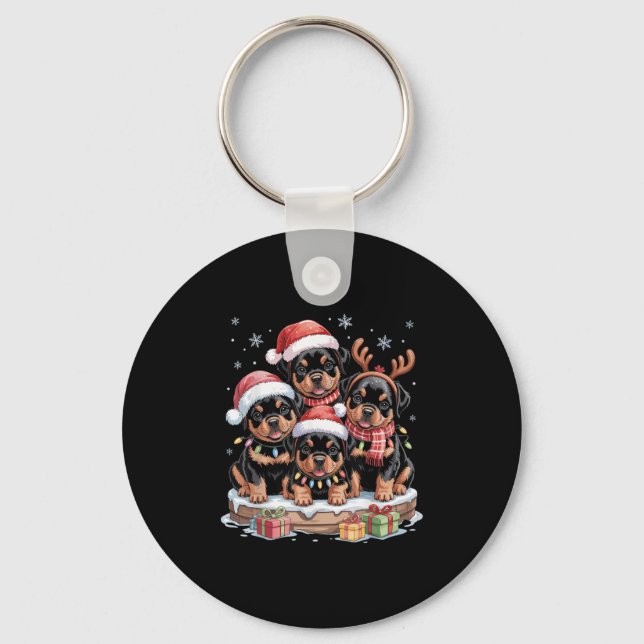 Cute Rottweiler Christmas Pupes Dog Lovers Funny H Key Ring (Front)