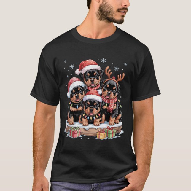 Cute Rottweiler Christmas Pupes Dog Lovers Funny H T-Shirt (Front)