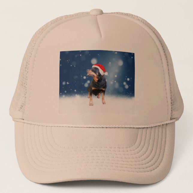 Cute Rottweiler Dog Christmas Santa Hat Snow Stars (Front)