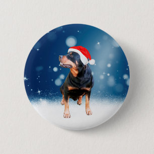 Cute Rottweiler Dog Christmas Santa Hat Snow Stars 6 Cm Round Badge