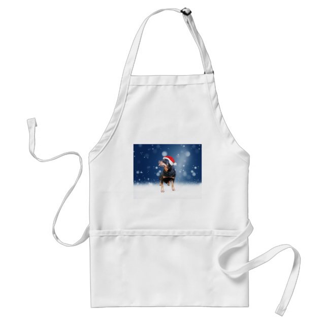 Cute Rottweiler Dog Christmas Santa Hat Snow Stars Standard Apron (Front)