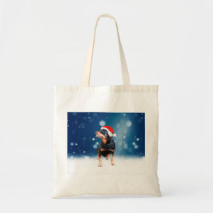 Cute Rottweiler Dog Christmas Santa Hat Snow Stars Tote Bag