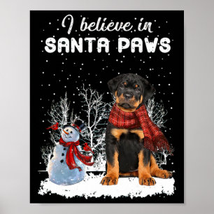 Cute Rottweiler Dog Christmas Snowman Christmas Pa Poster