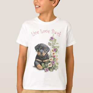 Cute Rottweiler Dog Floral T-Shirt