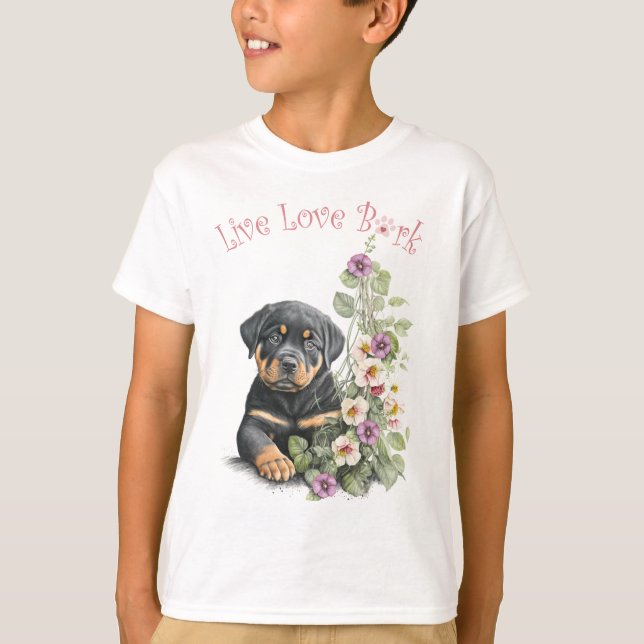Cute Rottweiler Dog Floral T-Shirt (Front)