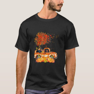 Cute Rottweiler Dog On Pumpkins Truck Autumn Leaf T-Shirt