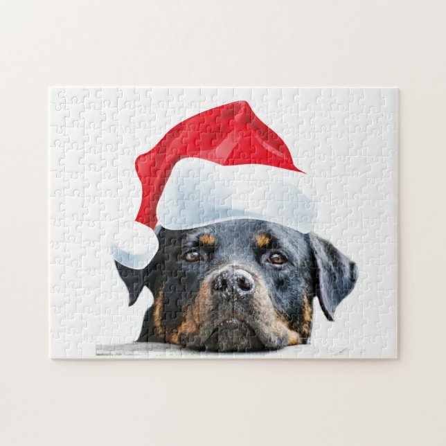 Cute Rottweiler Dog Santa Gift for Rottie Owners Jigsaw Puzzle (Horizontal)
