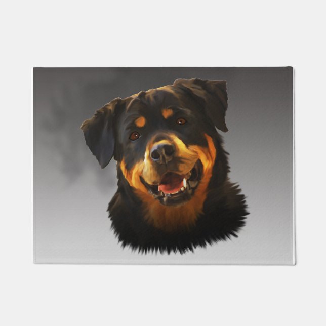 Cute Rottweiler Dog Water Colour Art Portrait Doormat (Front)