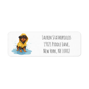 Cute Rottweiler Dog Wearing Raincoat Return Address Label
