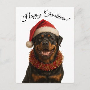 Cute Rottweiler in a Santa hat Christmas postcard