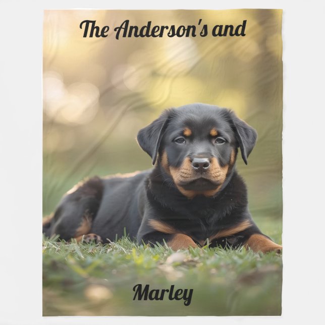 Cute Rottweiler Personalised Fleece Blanket (Front)