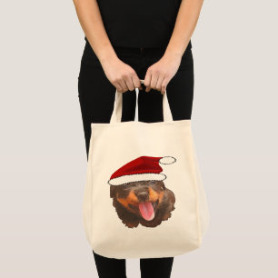 Cute Rottweiler Pup Wearing Holiday Santa Hat Tote Bag