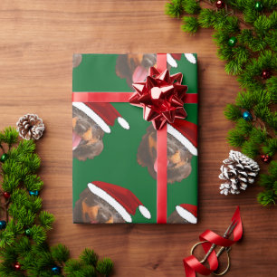 Cute Rottweiler Pup Wearing Holiday Santa Hat Wrapping Paper