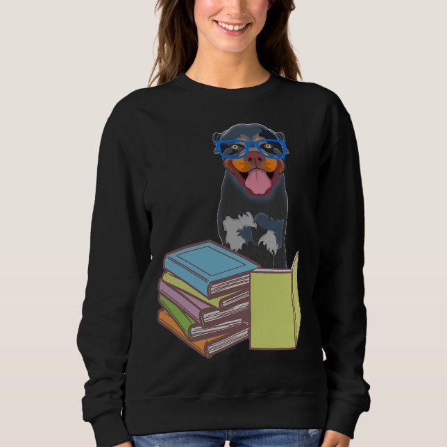 Cute Rottweiler Puppy Dog Bookworm Passionate Book Sweatshirt (Front)