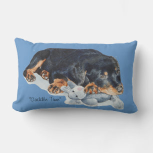 cute rottweiler puppy dog cuddling teddy bear lumbar cushion