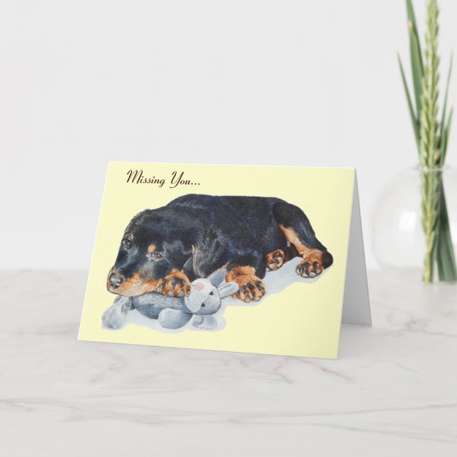 cute rottweiler puppy dog missing you card (Front)