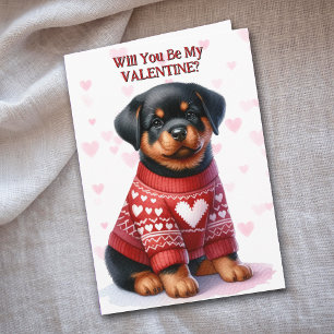 Cute Rottweiler Puppy in Sweater Valentine Holiday Card